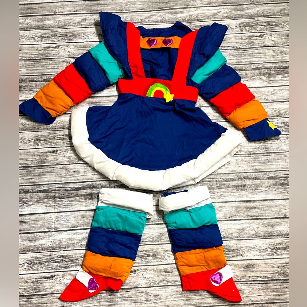 VINTAGE handmade Rainbow Bright Costume measurements shown approx 7/8 to 9/10 sz